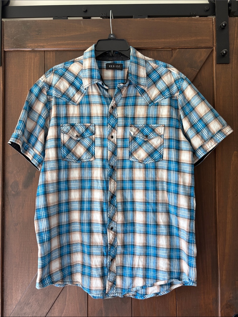 Ely Cattleman Men’s Blue Plaid Short Sleeve Western Shirt